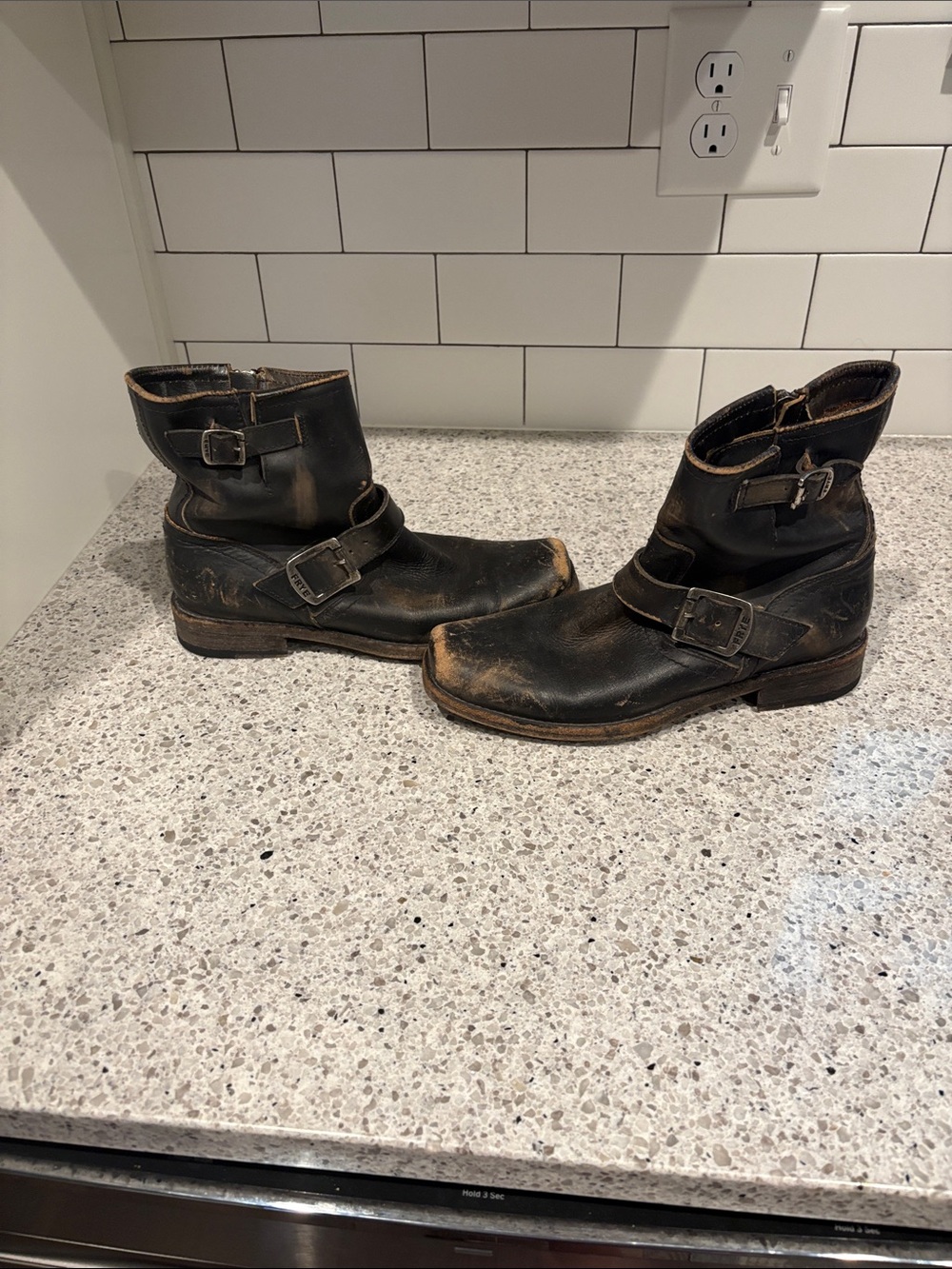 FRYE AND CO. Black Leather Women's Combat Moto Boots with Buckle - Picture 4 of 8